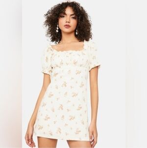 Reformation Robles 100% Linen Mini Dress Mildred Floral Cream Pink 12